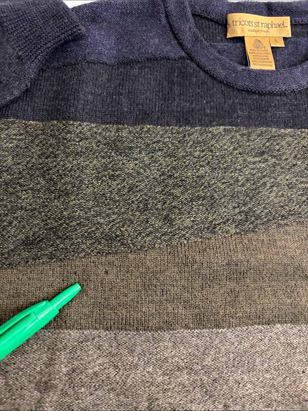 Tricots St Raphael Men Striped Crewneck Sweater Colorblock Geometic Grandpa Wool - Picture 5 of 7